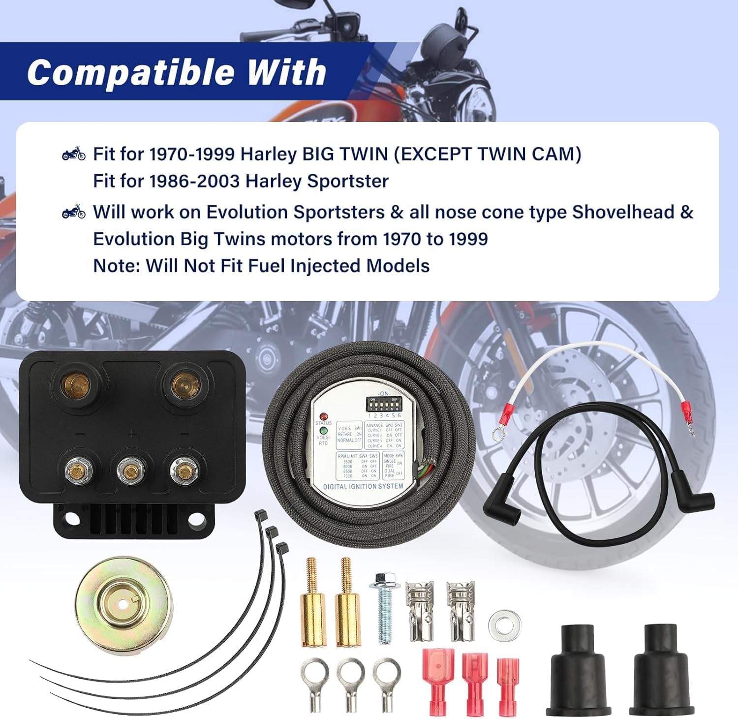 53-660 Single Ignition Programmable Kit Fit for Big Twin Models 1970-1999 (Except Twin Cam) | Fit for Sportster 1986-2003 (Except "S" models)