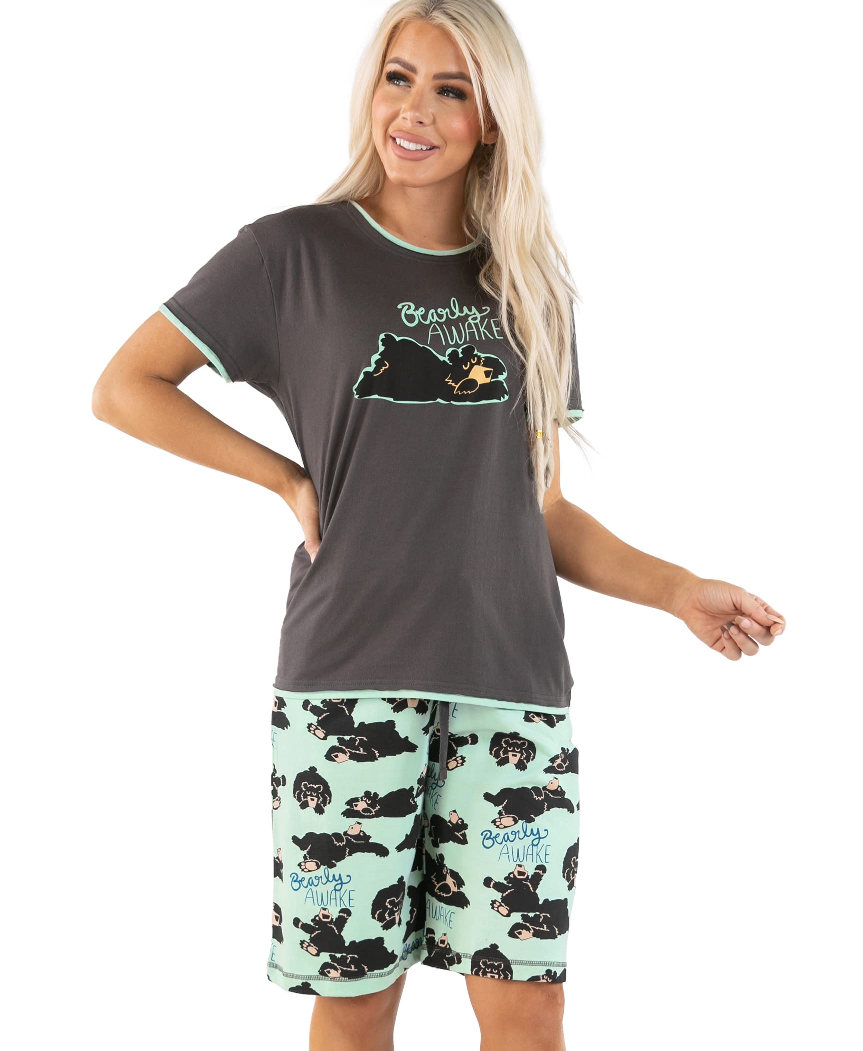 Lazy One Bermuda Short and T-Shirt Set, Cute Pajama Lounge Set for Women, Summer Loungewear