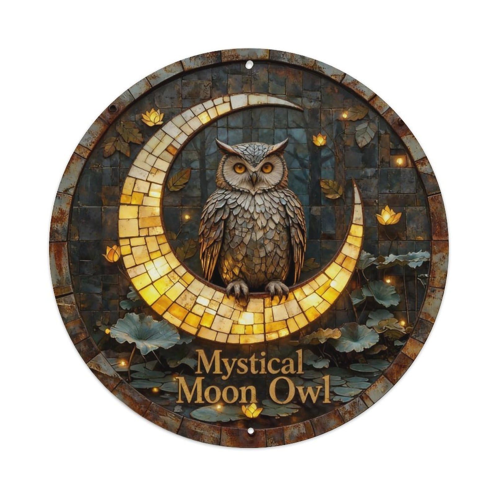 Mystical Moon Owl Metal Tin Sign Plaque