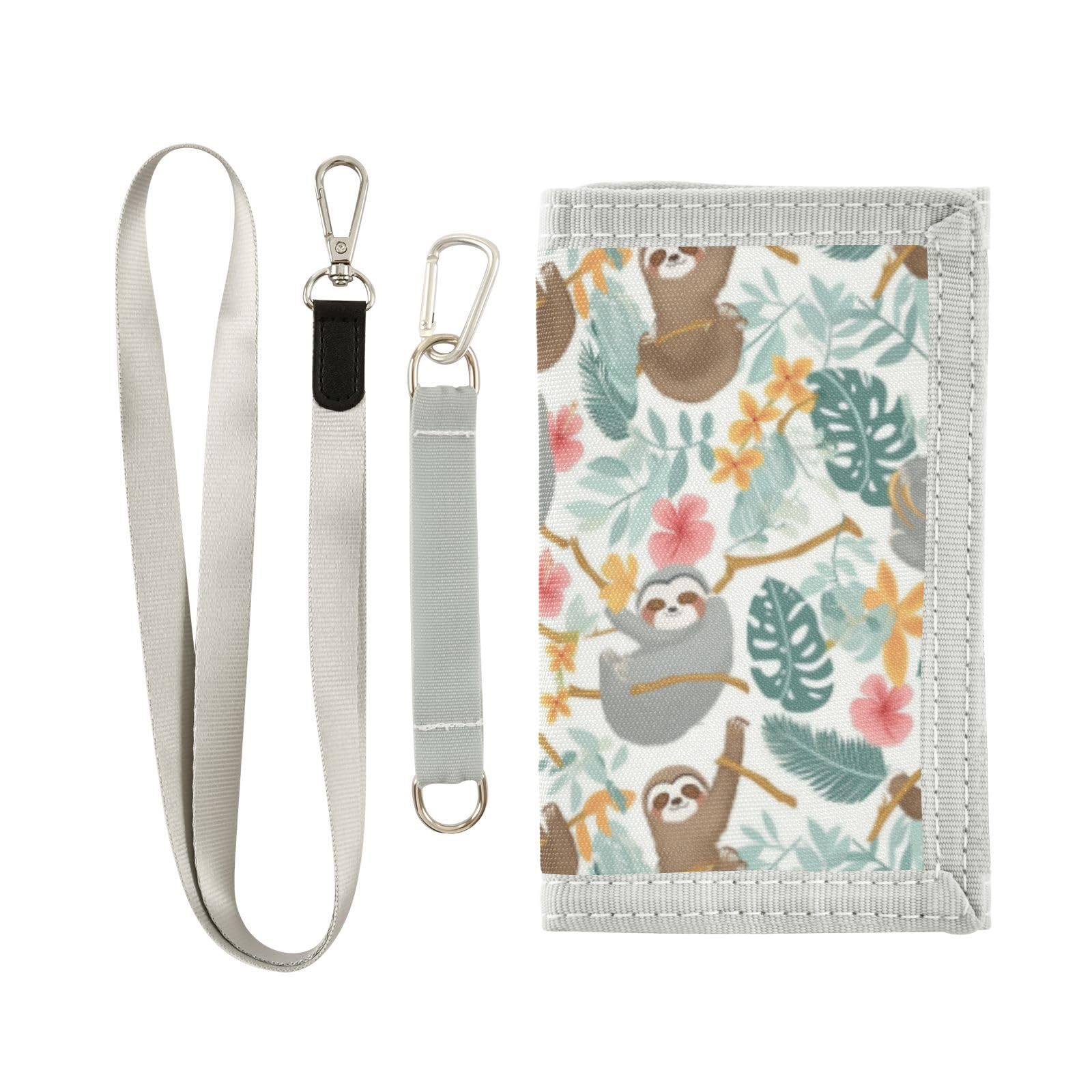 Wusikd Sloths Tree Branches Kids Wallet for Boys Girls Tropical Leaves Toddler Trifold Wallet Novelty Wallet for Teens Women Men