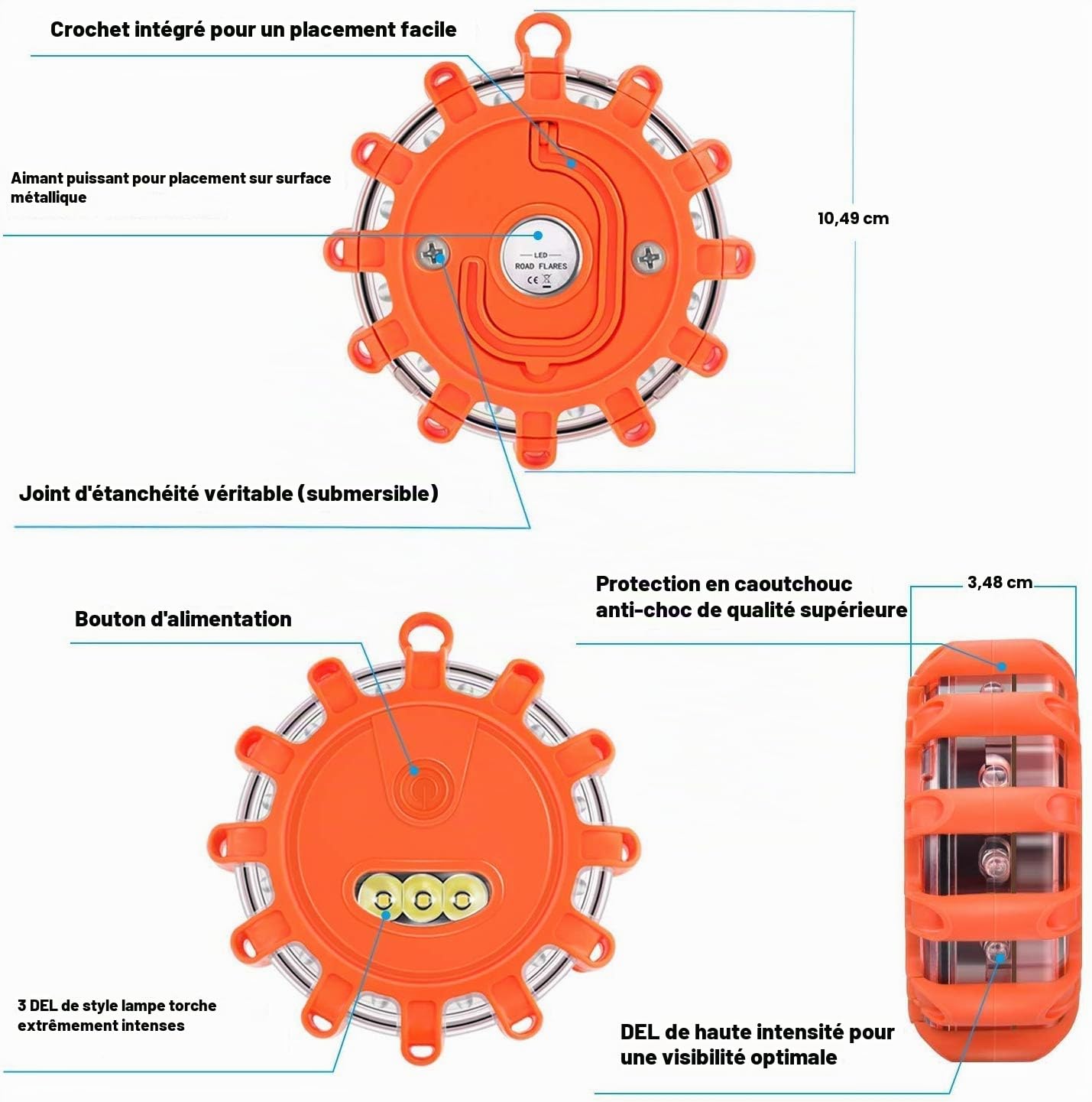 Tobfit Éclairage routier LED Gyrophare Balise De Signalisation lumineuse LED Lampe d'Avertissement Clignotant Eclairage d'urgence Voiture (4)