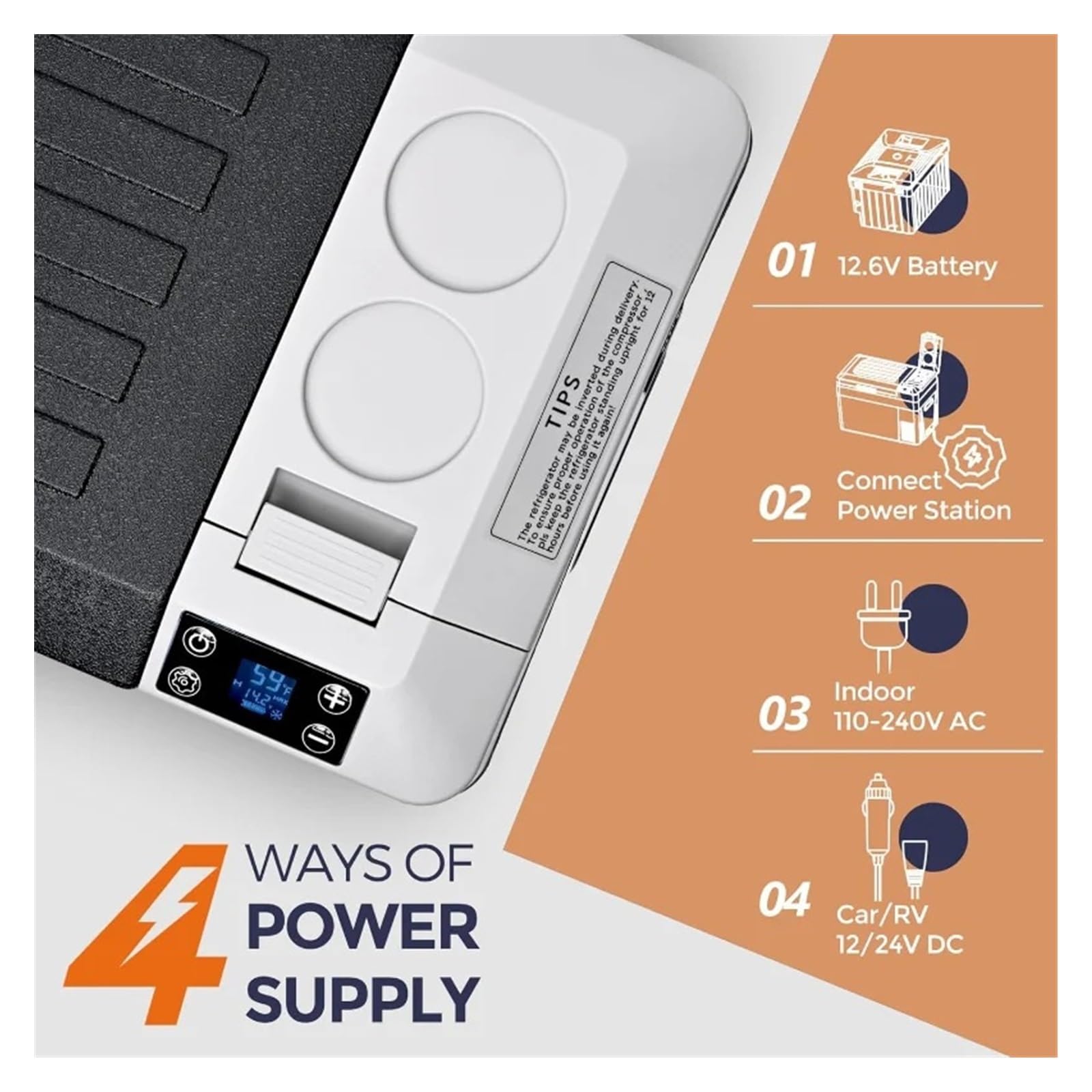 Refrigerador eléctrico de 12 voltios - Compresor de refrigerador de 24 Cuartos (23 L) 12/24 V CC y 110-240 V CA, batería de 12 V utilizable en el refrigerador