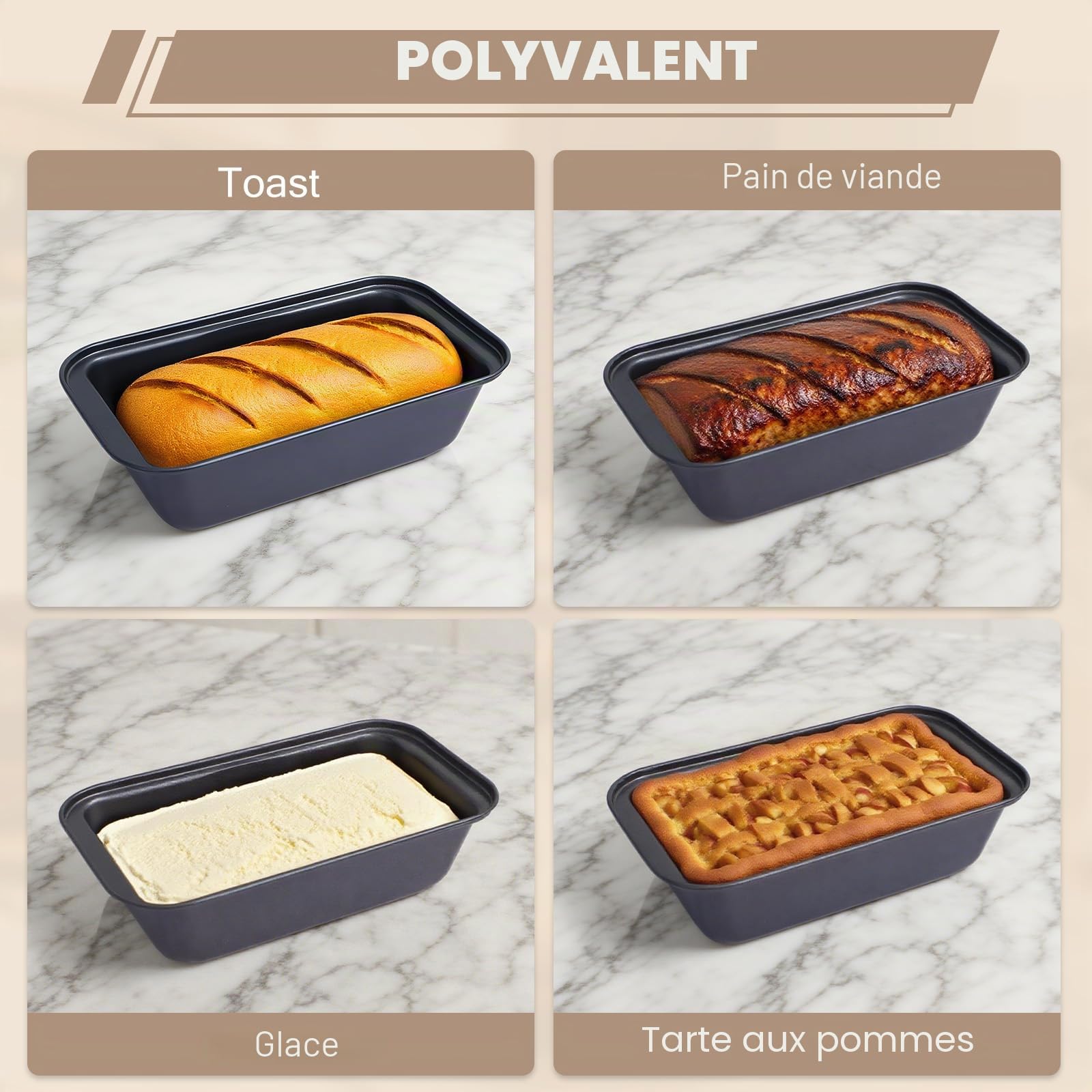 Moule a Cake Lot de 2: Moule Gâteau 27x15x7cm avec 2 Tapis de Cuisson - Moules à Pain Antiadhésif Rectangulaire pour Four - Réutilisable Moules Pâtisserie en Acier Carbone