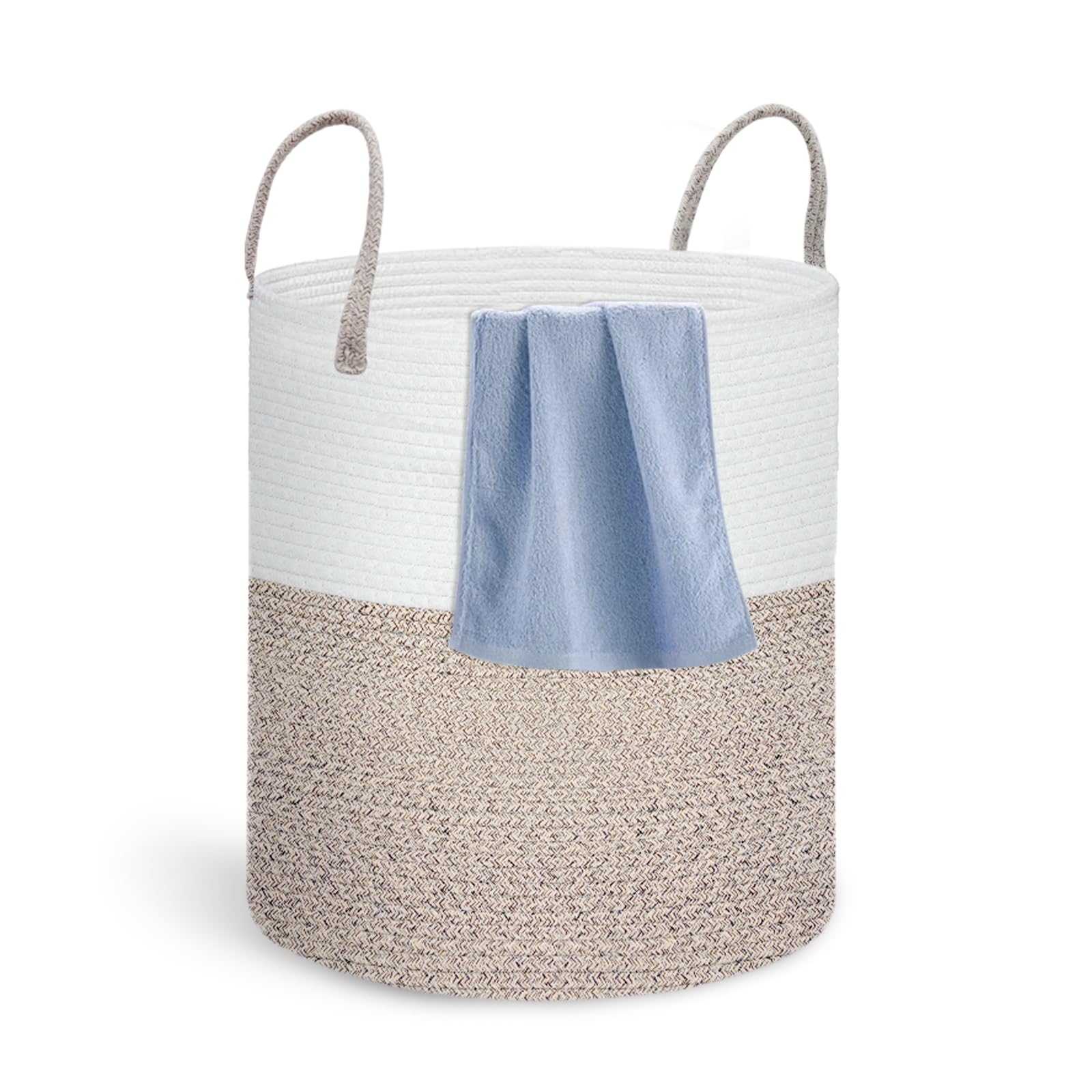 Grand panier de rangement 42L en corde de coton | Bac à linge rond et souple brun