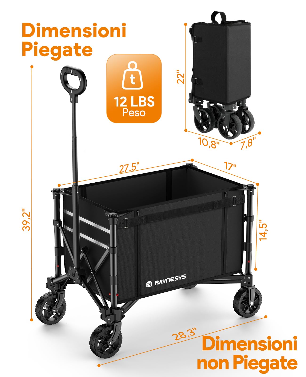 Carrello Pieghevole con Ruote 120L, 3 in 1 Vagone Pieghevole Convertibile in Panchina, 220lbs Carrello Acquisti di Generi Alimentari Carro Utile per Spiaggia, Giardino, Campeggio, Nero scuro
