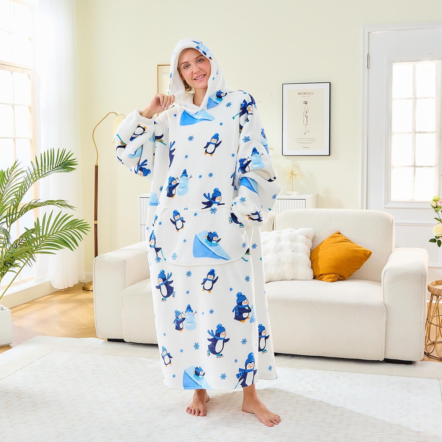 Moinlizy Wearable Blanket Hoodie, Long Thick Hooded Blanket Oversized for Adults Women Men with Pocket and Sleeves - Image 8