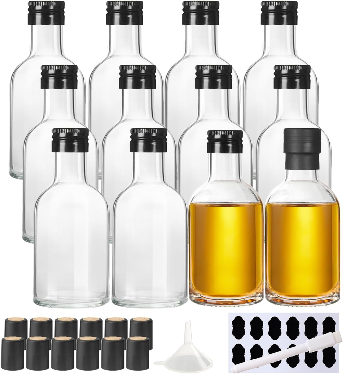 12 Pack 3 oz Glass Small Liquor Bottles with Black Screw Caps and Heat Shrink Capsules, Empty Mini Alcohol Bottle, Whiskey Sample Bottles for Wine, Alcohol, Tequila, Bourbon