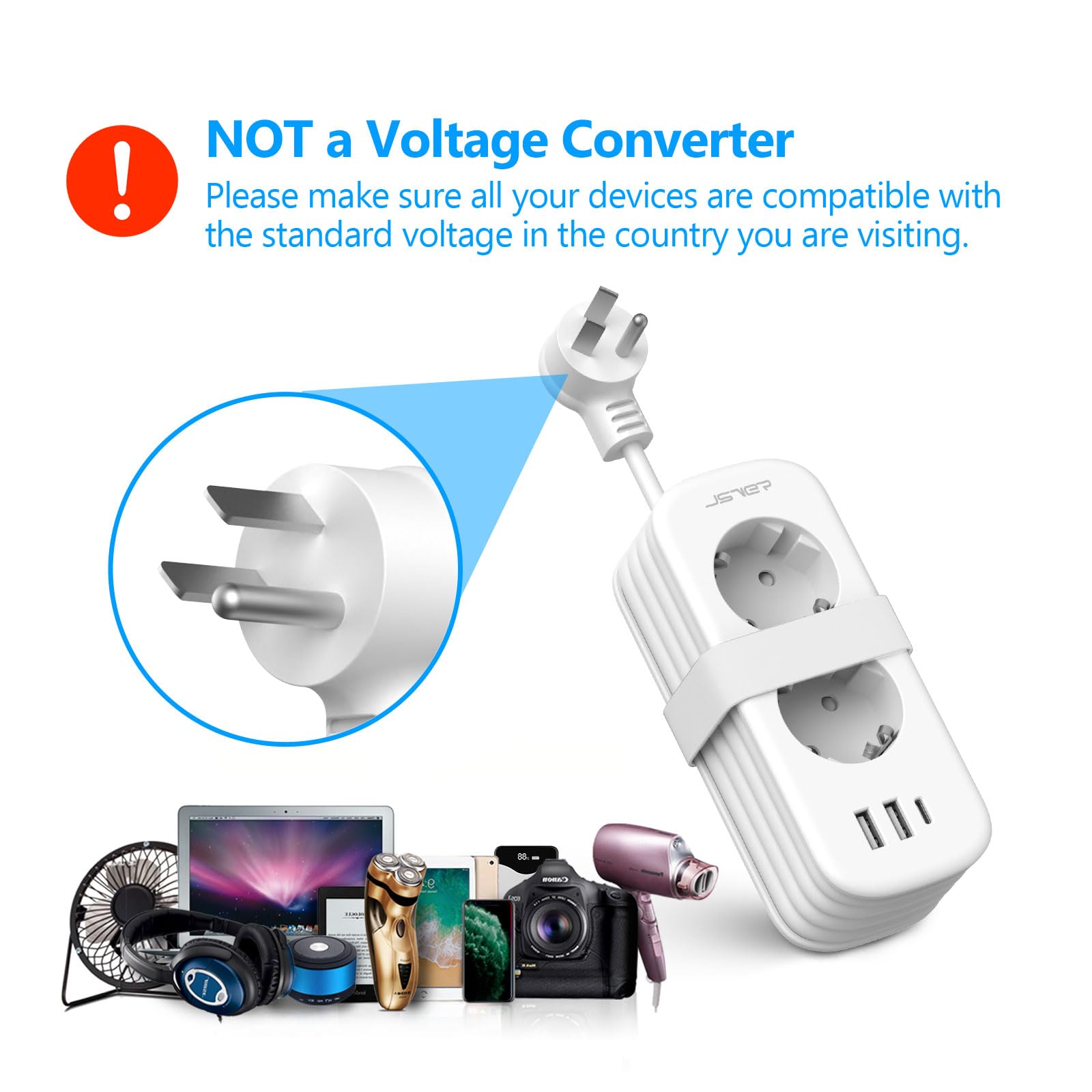 JSVER Adaptateur Prise USA,5 en 1 Adaptateur Voyage France vers USA avec Cable 2m Enroulable et 2 Prise,Type B pour Canada Américaine Mexique Thailande Dominicaine(Blanc)