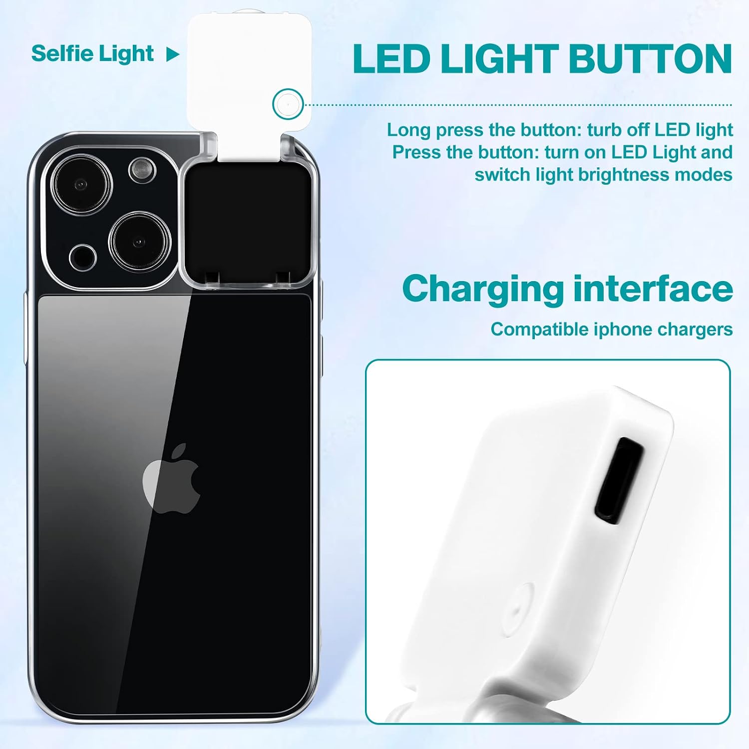 Selfie Light for iPhone 14 Plus Case Light Up Flash Lighting Selfie Case Rechargeable LED Compatible with Live Stream/Makeup/TIK Tok/Video- Selfie Illuminate for Women Crystal Clear