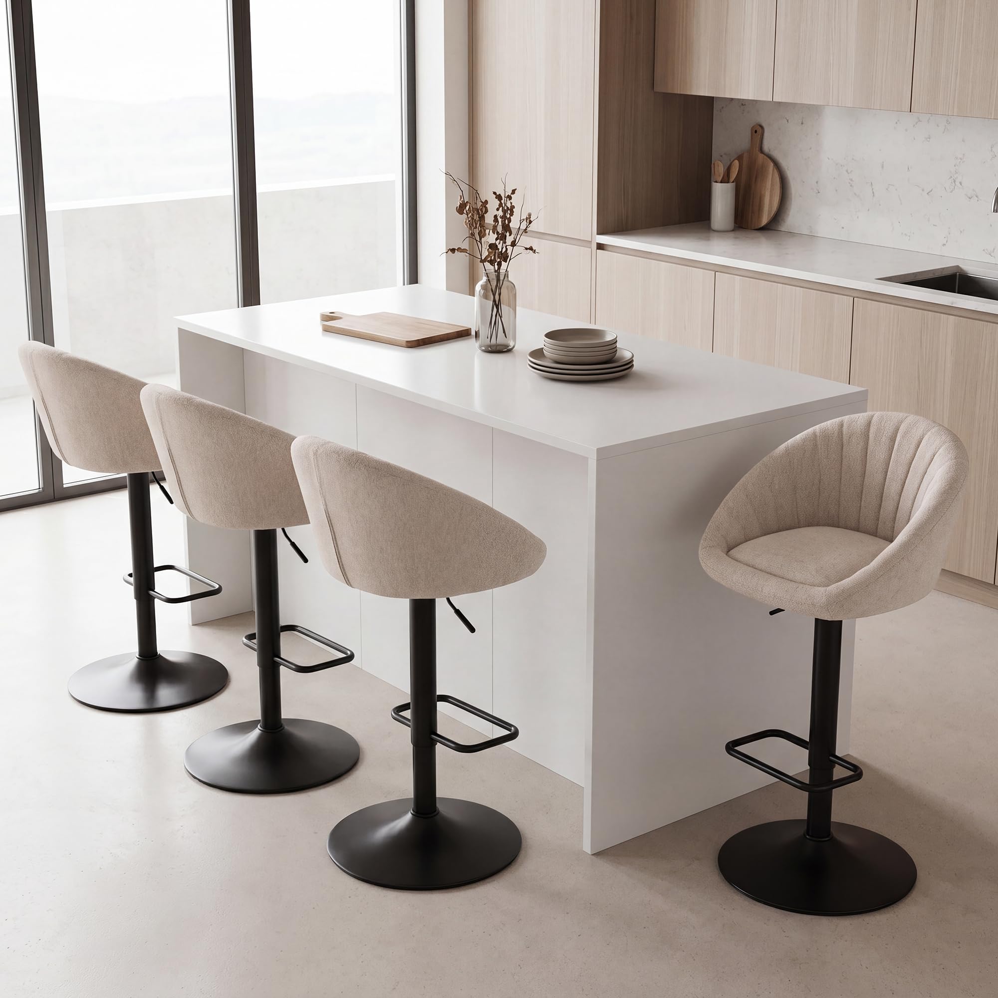 Ya-Home Barhocker 2er Set, Gepolsterter Drehhocker Barstühle höhenverstellbar Küchenhocker aus Handtuch-Stoff Tresenhocker für Küche/Hausbar,Beige