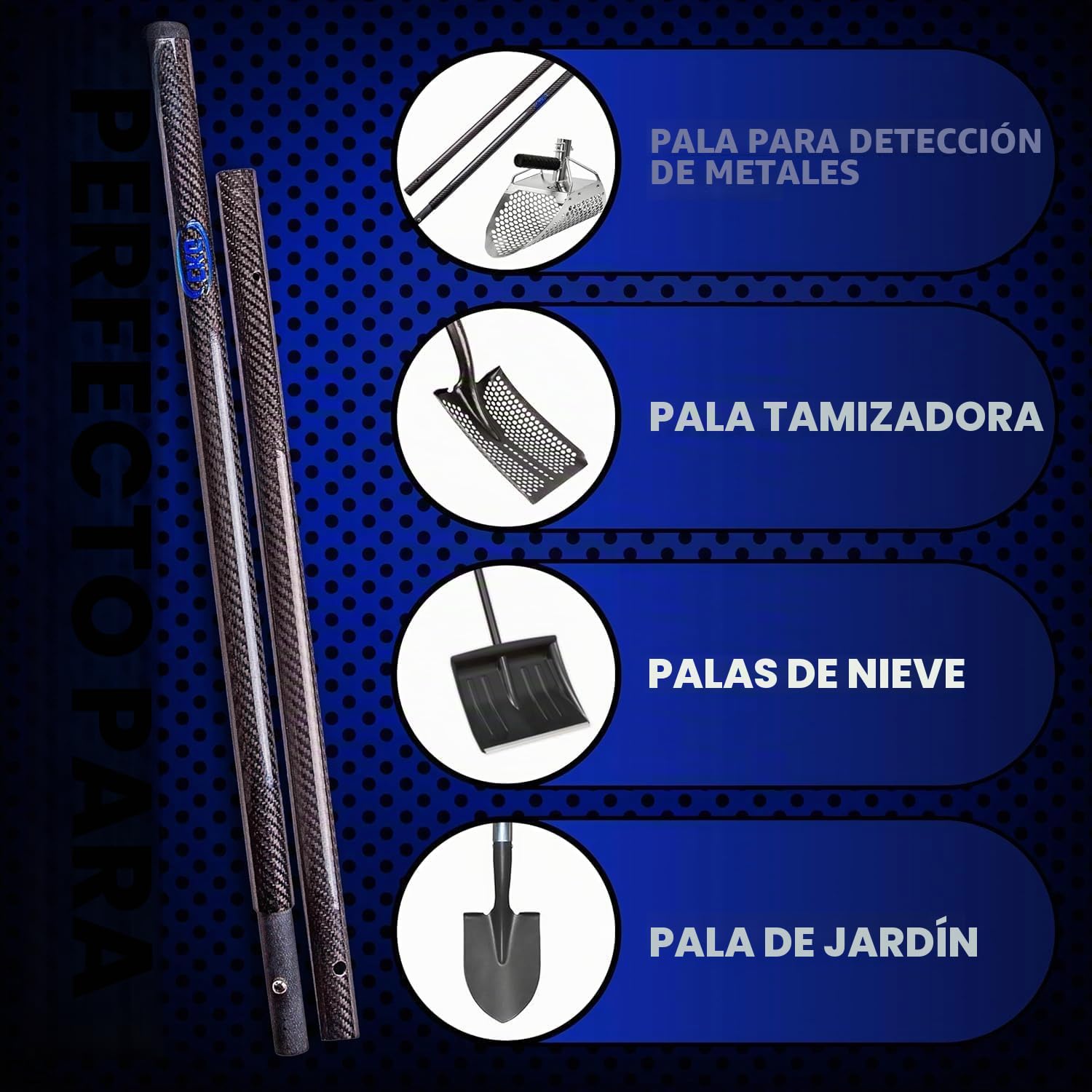 CKG Mango de Pala de Arena de Fibra de Carbono 3K, Mango Universal Ligero para Playa, detección de Metales de Caza, Barra de Tubo Largo