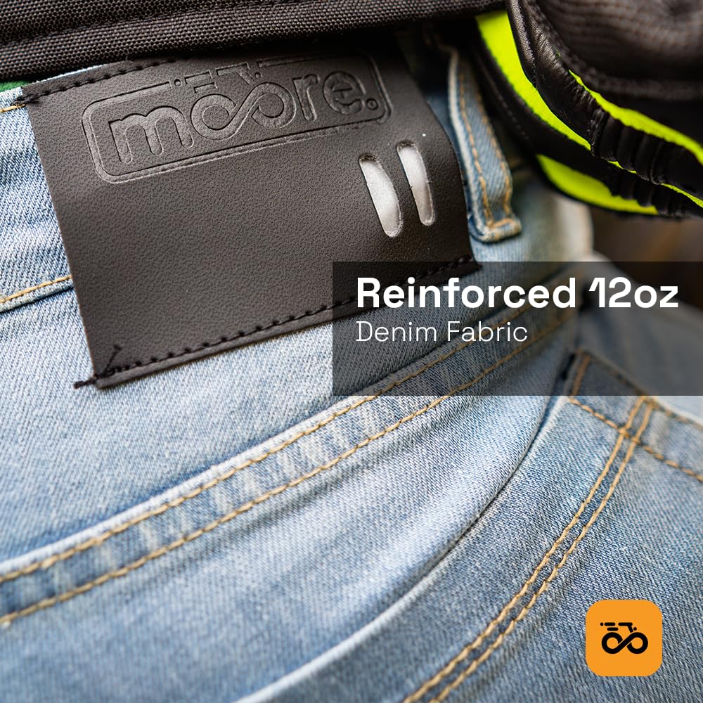 Moore Pantalón de Moto Speed Celeste – Vaquero Slim Fit, Protecciones CE Nivel 2, Tejido Denim Reforzado, Certificación EN 17092-4:2020 A