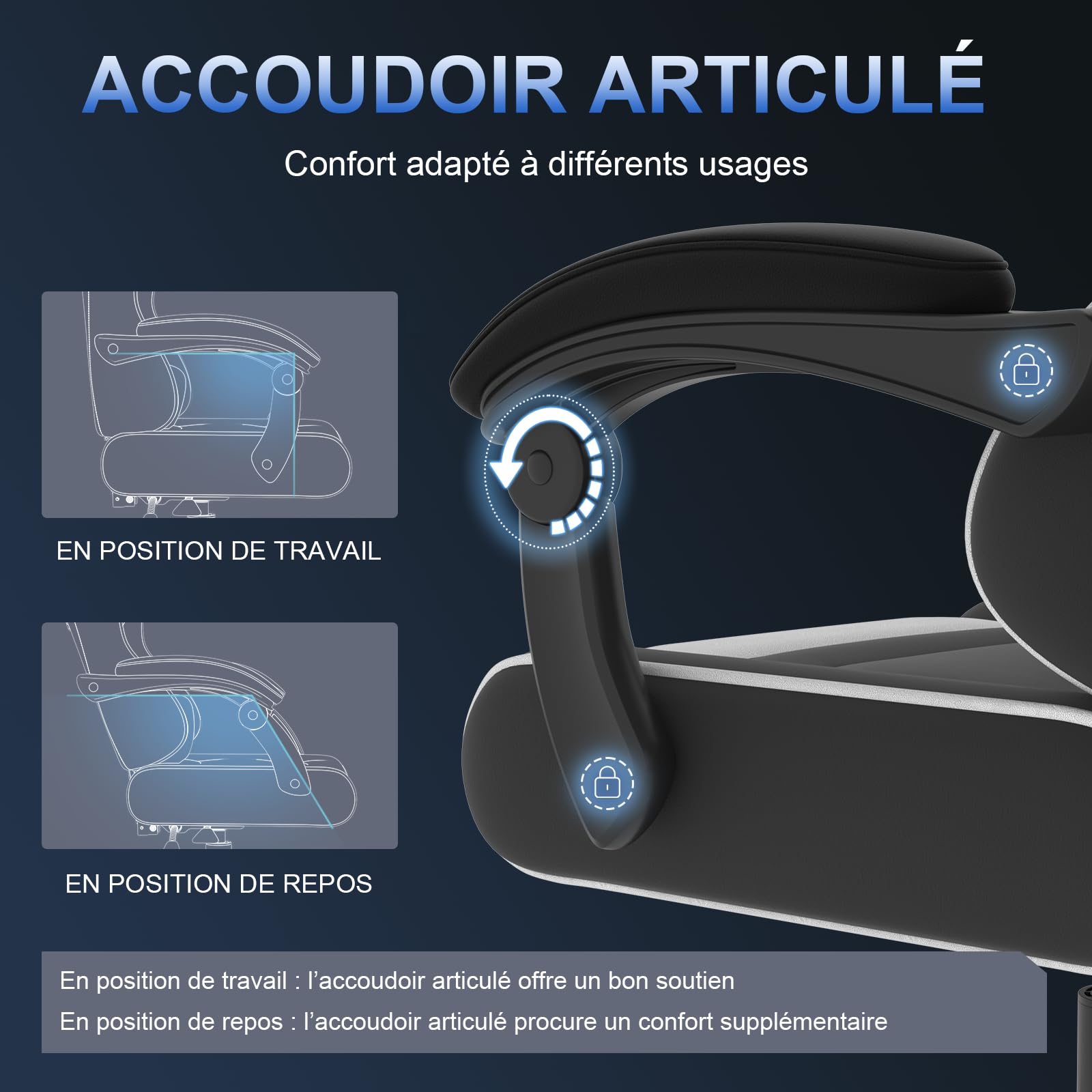 JUMMICO Chaise Gaming avec Massage Lombaire, Chaise Bureau Ergonomique avec Dossier Inclinable, Fauteuil Gaming avec Assise Douce et Résistante, Idéale pour Jeux et Boulot, Blanc