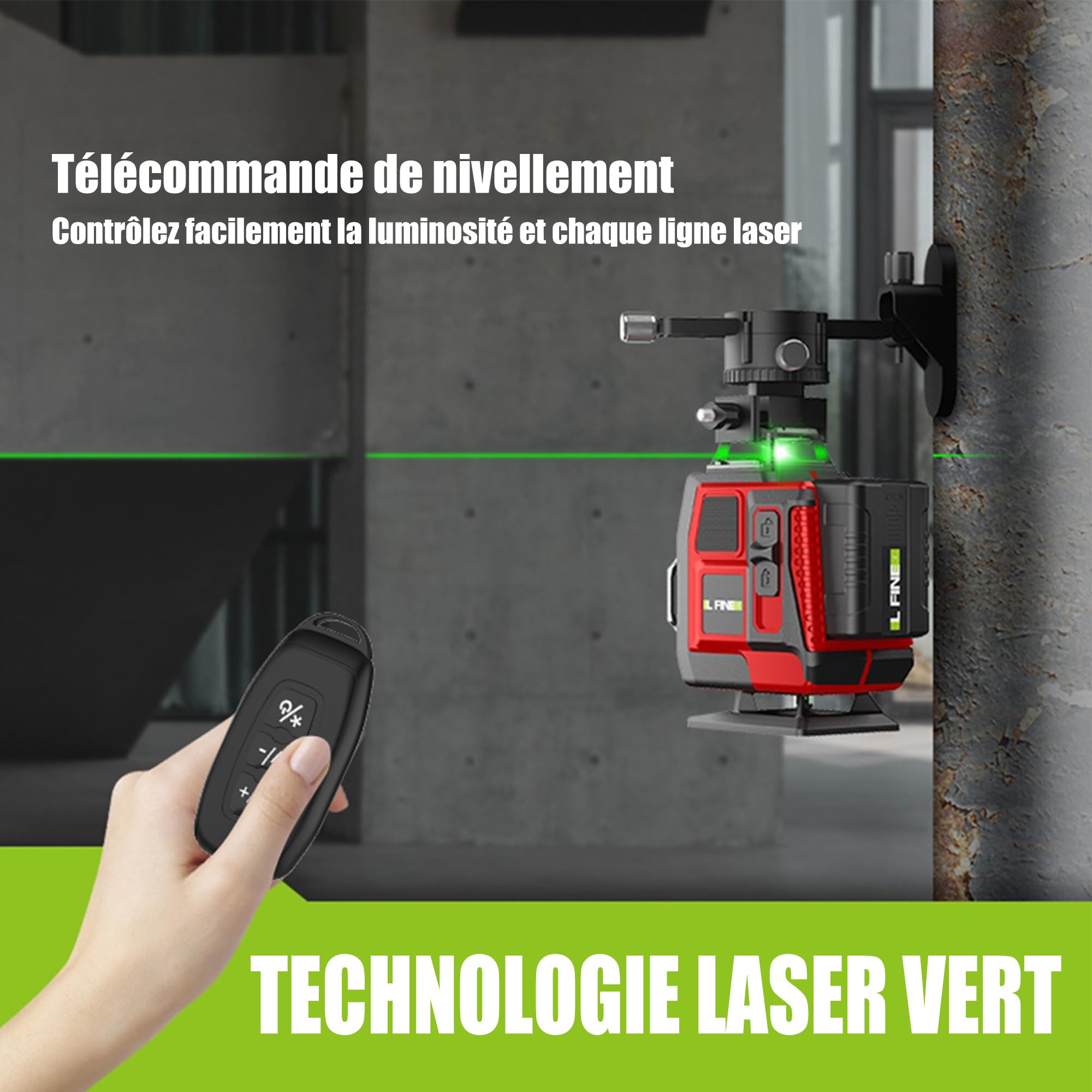 4D 16 Linien Kreuzlinienlaser Grün mit Fernbedienung, Selbstnivellierend ±3°, 2 Akkus, 360° Magnethalterung, Stativ 1m, Laser Level mit Koffer und Zubehör Niveau Wasserwaage Hohe