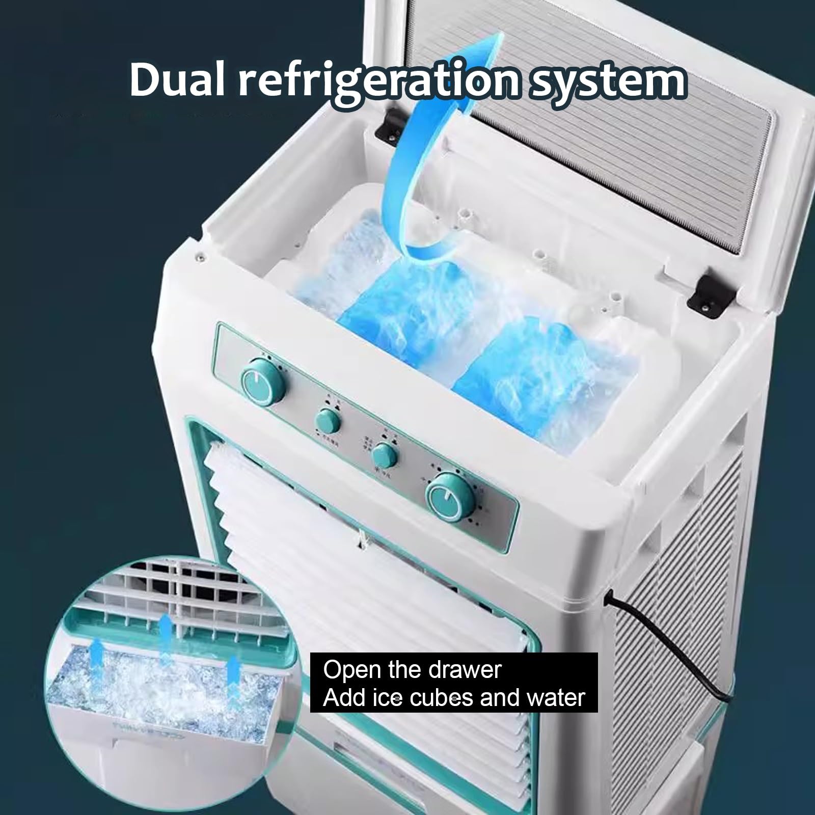 Enfriador de Aire evaporativo portátil, Ventilador de refrigeración 3 en 1 con oscilación automática y función de humidificación para Uso en Interiores y Exteriores, Patios y g