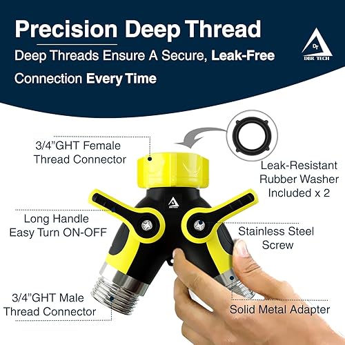 Miniatura 4 de Divisor de manguera de 2 vías, conector de metal resistente, divisor de manguera de jardín bidireccional, adaptador de babero de grifo de grifo de