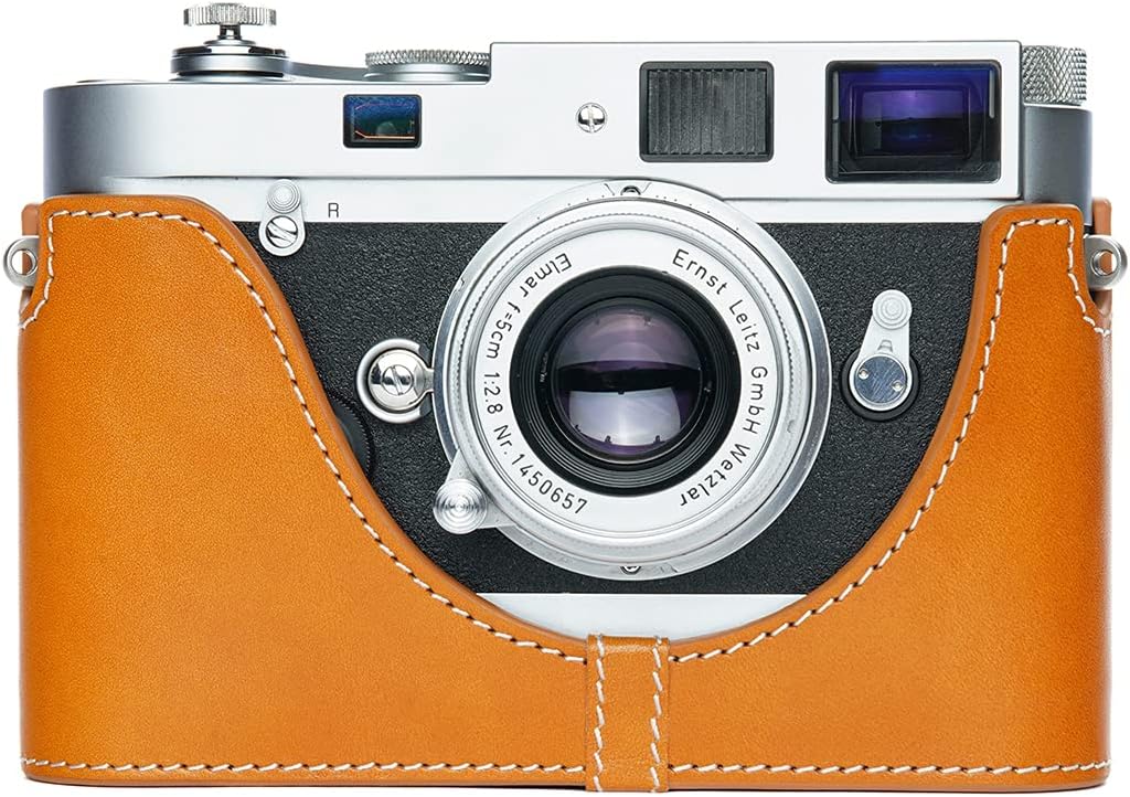 MP&M6 Case, BolinUS Handmade Genuine Real Leather Half Camera Case Bag Cover for Leica MP/M6/M4/M3/M2/M1/MDa (with Fast Film Processor) Film Camera (Yellow)