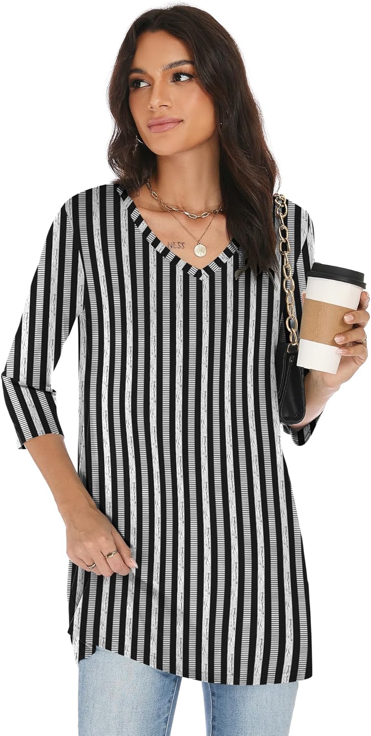 Rapbin Tunic Tops for Women Loose Fit Dressy 3/4 Sleeve V Neck T Shirts Spring Tops for Women 2026 - Image 5