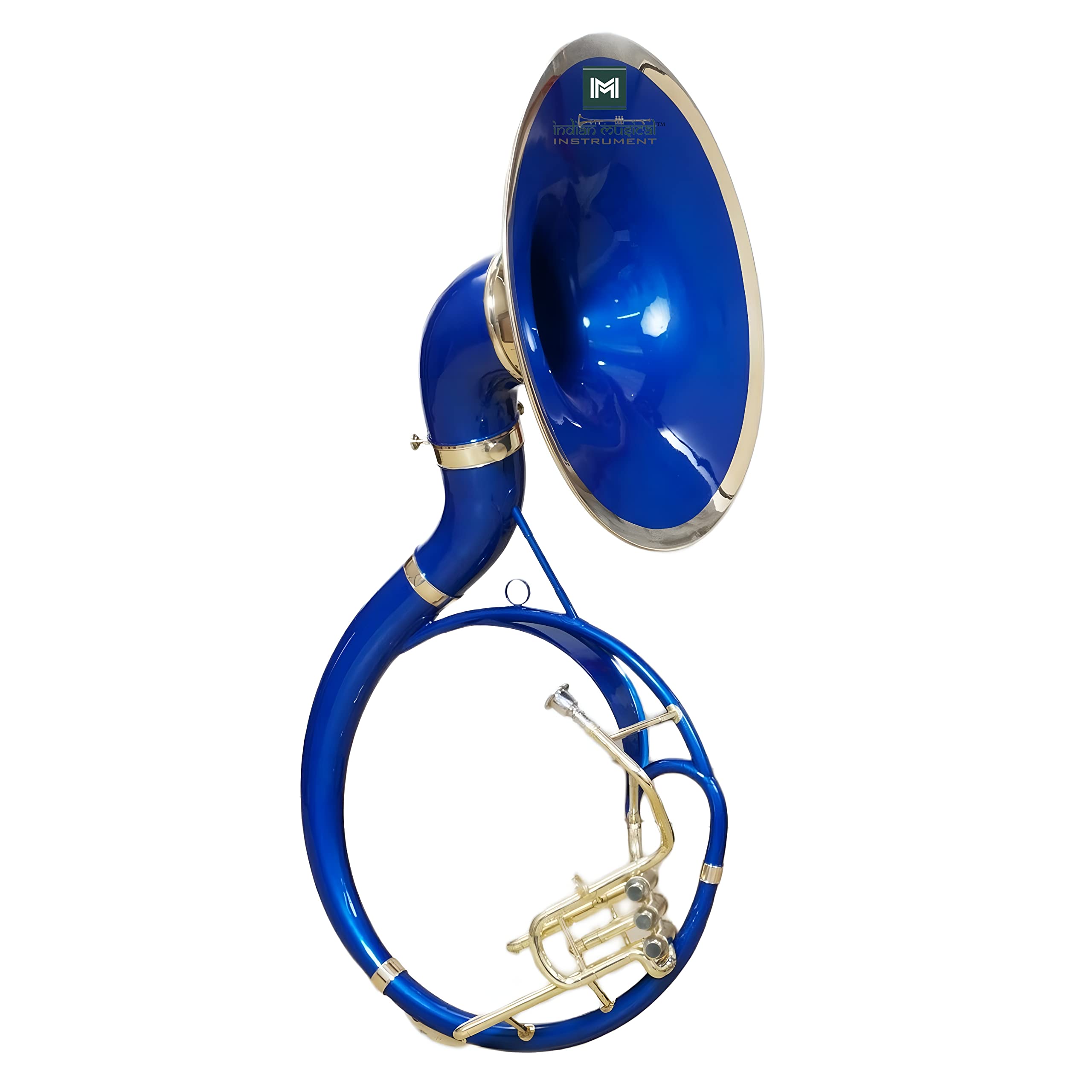 Indisches Musikinstrument 55,9 cm King Size handgefertigt Messing Sousaphon Big Bell Tuba mit Mundstück und Gigbag (Blau / Goldfarben)