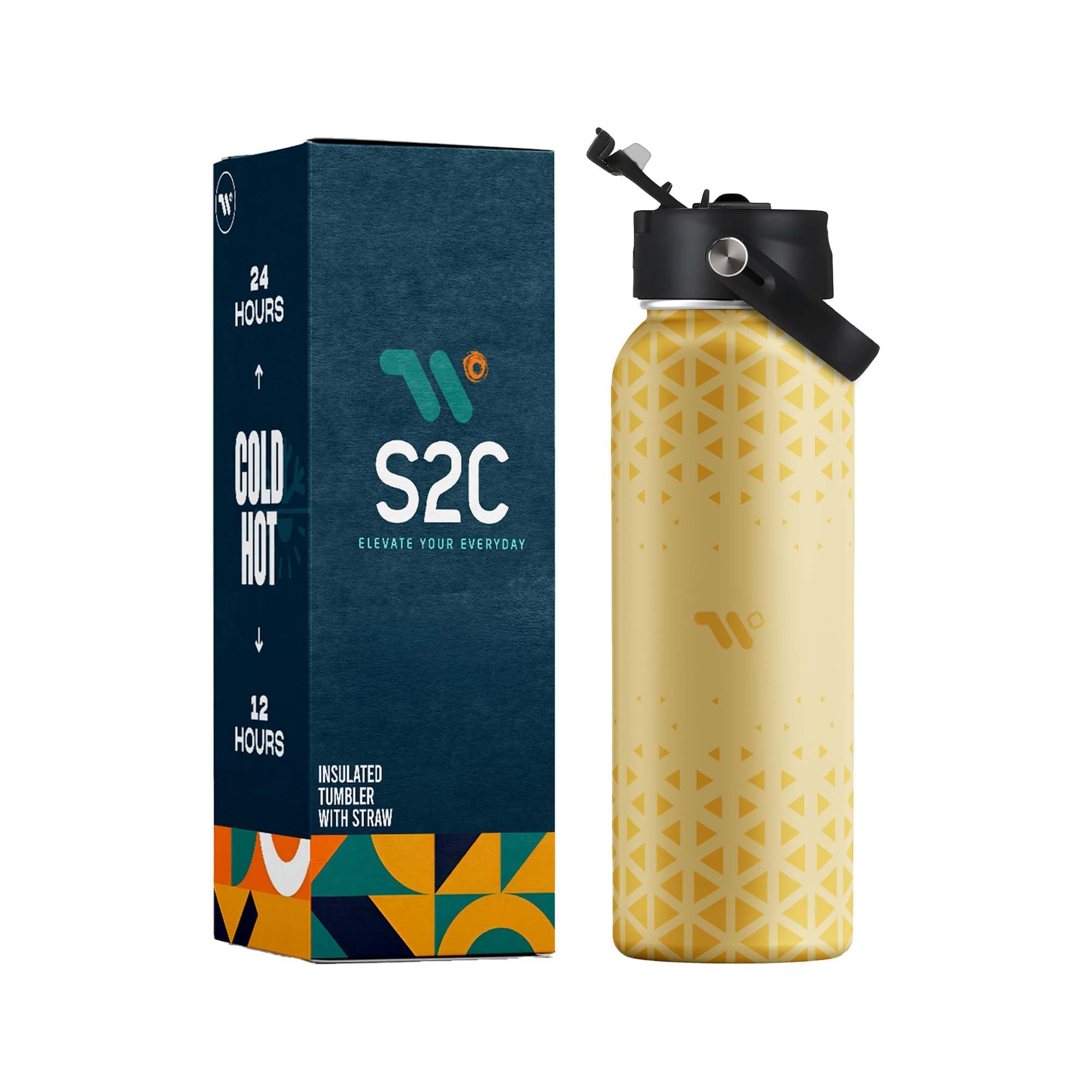 S2C 1L Insulated Water Bottle with 2-in-1 Straw & Spout Lid – 32oz Double Wall Stainless Steel Thermos Flask for Hot & Cold, Leak-Proof, BPA-Free, Wide Mouth, Limited Edition (YELLOW)