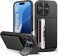 Vista 89 de Funda para iPhone 16 Pro Max con tarjetero (4-5 tarjetas), funda deslizante para cámara y protección de grado militar, a prueba de golpes, Azul
