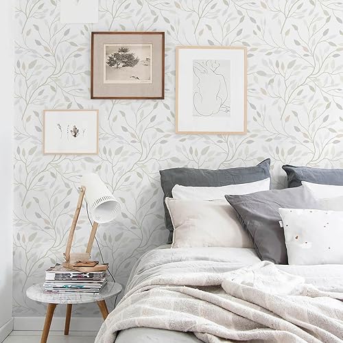 Miniatura 3 de Heroad Papel tapiz bohemio de la marca para despegar y pegar, papel de contacto con hojas, papel tapiz extraíble floral autoadhesivo para paredes,