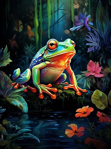 Yomiie Kits de pintura de diamantes 5D de ranas, pintura con diamantes, arte de animales del bosque, kit de taladro redondo completo, imagen disponible en Yaxa Peru
