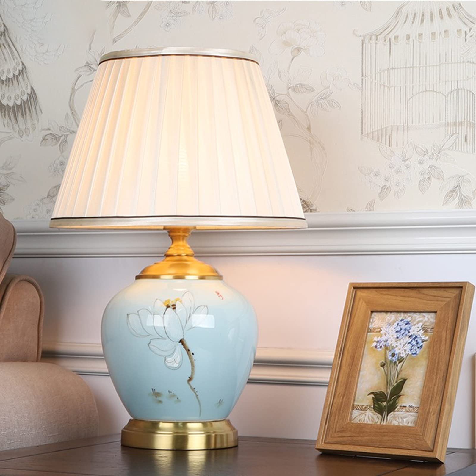 Lampki nocne do sypialni, retro, Groen Ceramics, stolik nocny z abażurem z tkaniny, w stylu chińskim, do domowego biura, 20 cali wysokości