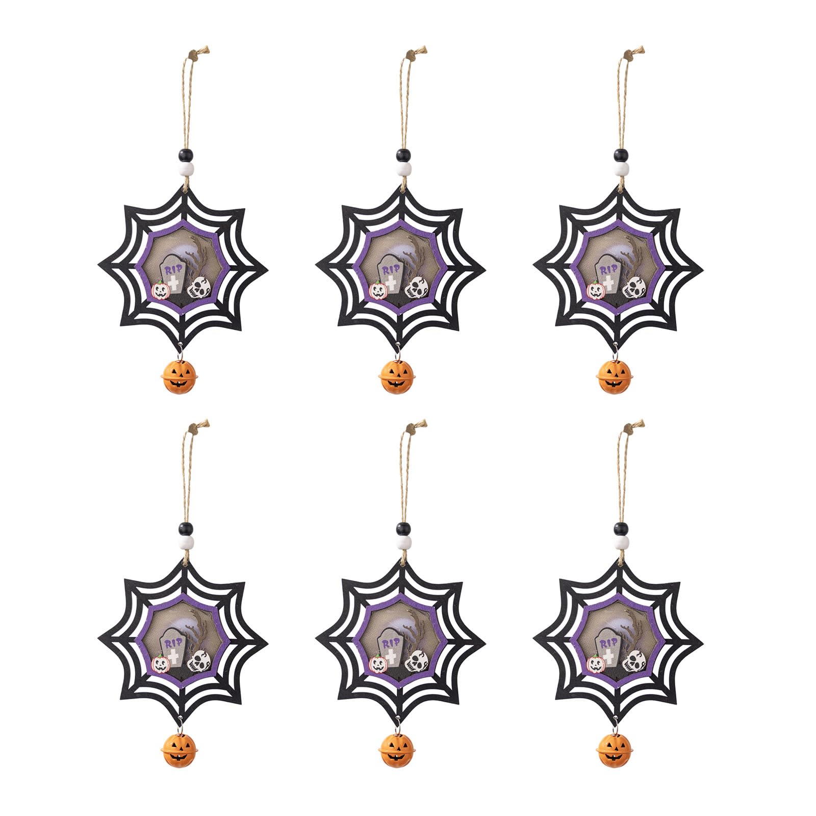 Buxuaaaa Of 6 Halloween Festival Wood Lighted Pumpkin/Bat/Spiders Hangable Accessory for Doorway or Wall Home Decoration Party Decoration