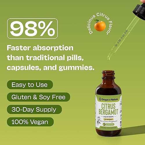 Miniatura 3 de Extracto de bergamota cítrica 251 gotas líquidas - Vegano, sin gluten - Comparable al resveratrol y suplemento de berberina - Suplemento de