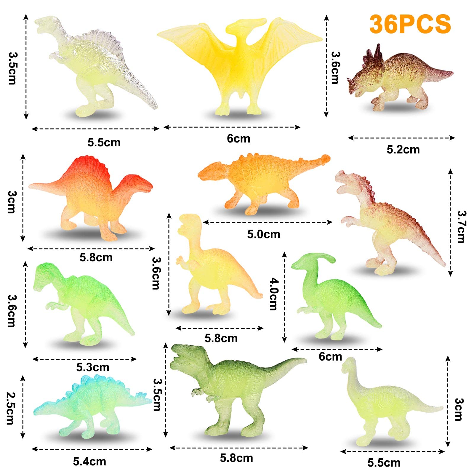 emperoch 36 Pcs Glow in Dark Mini Dinosaur Toy Set, Plastic Realistic Dino Figures, Small Luminous Dinosaur Toys Model - Image 2