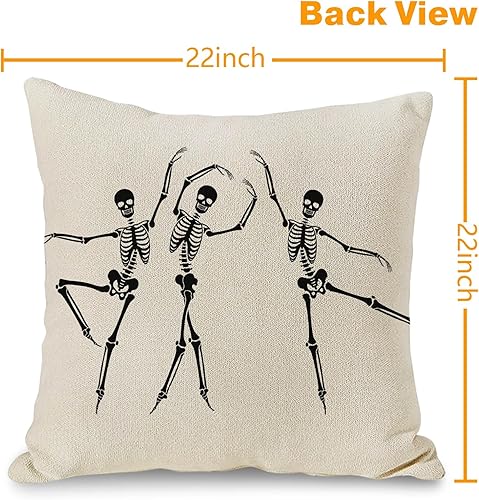 Miniatura 7 de JOOCAR Fundas de almohada de calavera de Halloween, diseño de esqueleto, divertida funda de cojín para sofá, decoración del hogar, 22 x 22 pulgadas,