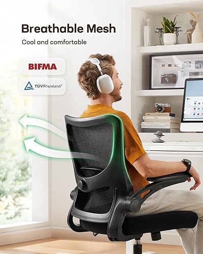 Miniatura 6 de Marsail Silla de oficina ergonómica con reposabrazos de poliuretano de 3 maneras y soporte lumbar ajustable, silla de computadora de malla