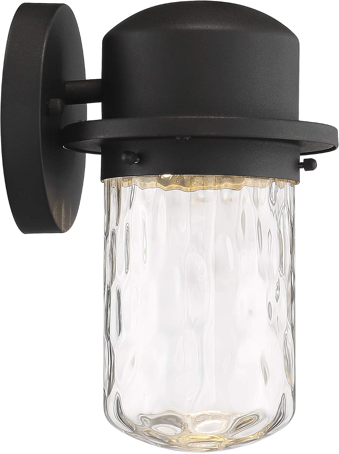 Possini Euro Design Mallow Modern Rustic Outdoor Wall Light Fixture LED Textured Black Steel 9 1/4" Clear Hammered Glass for Exterior House Porch Patio Outside Deck Garage Front Door Garden Home