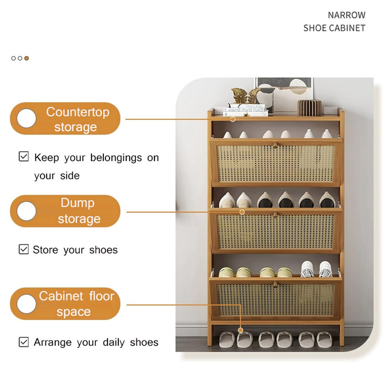 Zapatero con Puertas Abatibles Zapatero Estrecho Organizador para Zapatos, Mueble Zapatero Bambú, Zapatero de Pared Organizador, Delgado Que Ahorra Espacio