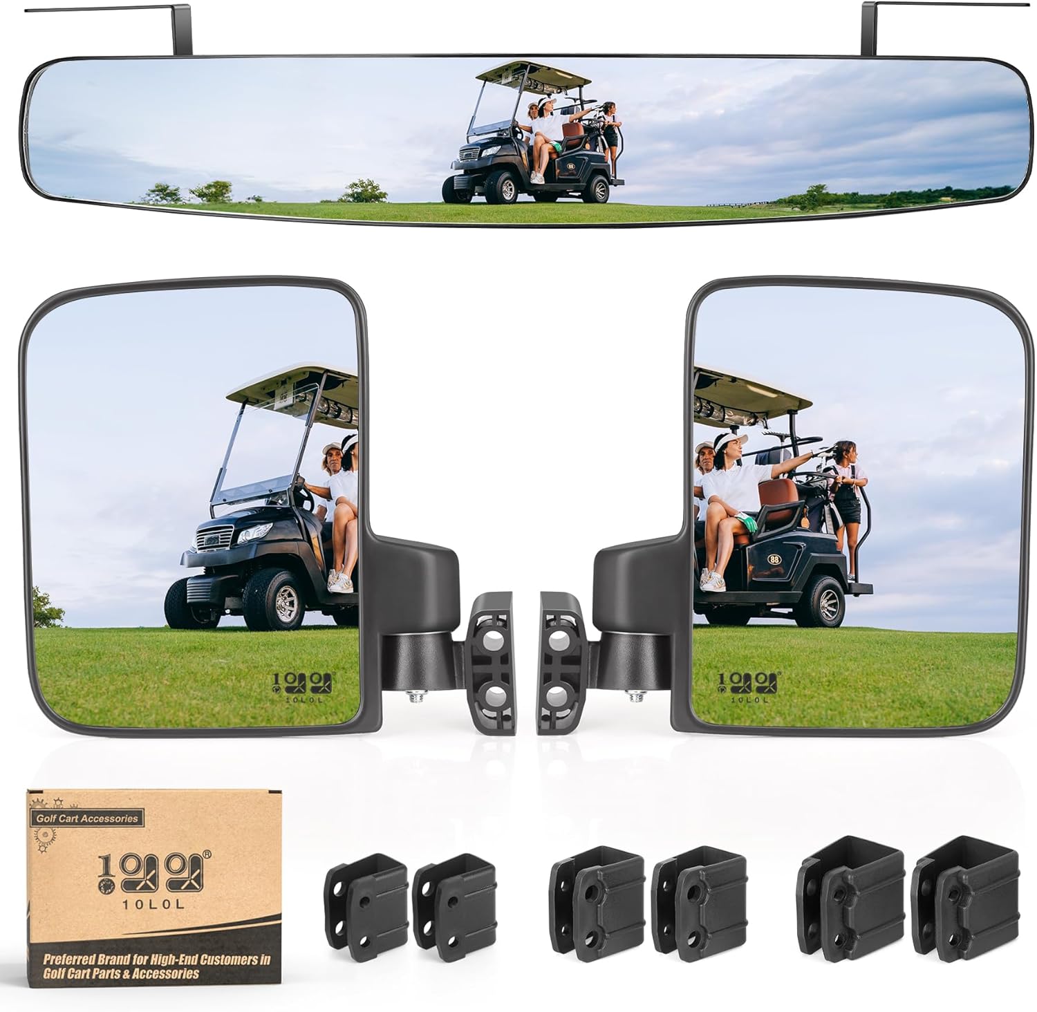 10L0L Golf Cart Mirror Sets -No Drilling Side Mirrors,Wide Angle Rear View Mirror Adjustable HD Glass Universal for Yamaha Club Car EZGO