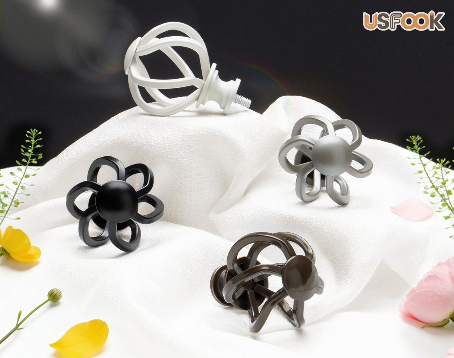 Bronze Curtain Rod 32 to 58 Inches (2.6 to 4.8 ft), USFOOK 7/8 Inch Heavy Duty Curtain Rods for Windows, Telescoping Splicing Drapery Rods with Twisted Cage Finials - Image 4