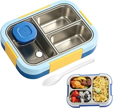 Leakproof Lunch Box Stainless Steel 3 Compartment with Sauce Cup Work