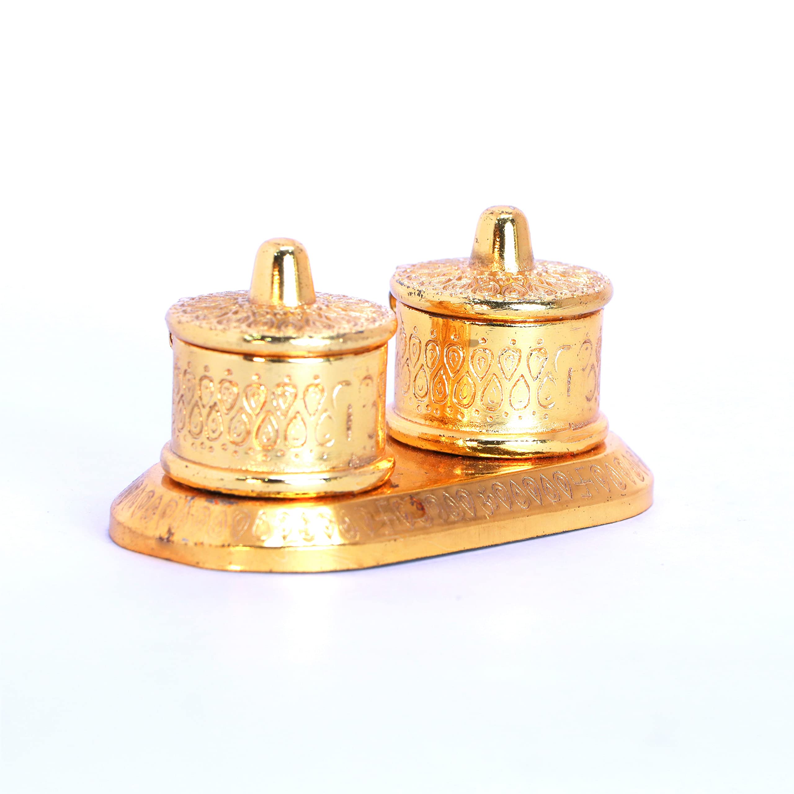 Prince Home Decor & Gifts Metal Golden Finish Chandan Roli Box Double Kumkum Dani Pooja Purpose - Image 3 thumbnail