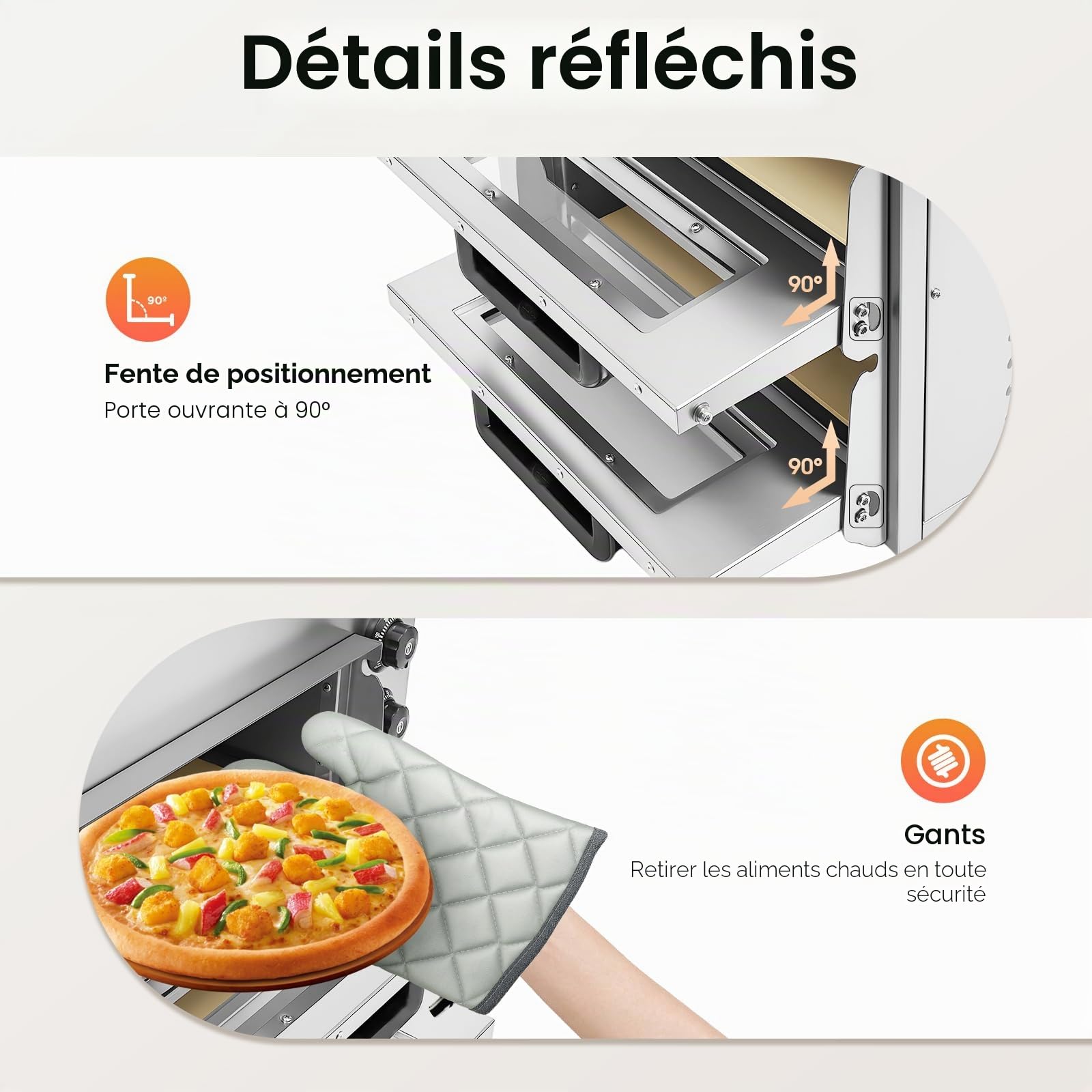 Four à pizza électrique, 3000W Double couche Mini Four à pizza électrique, Four à pizza pour la restauration, four à gastro 50-350℃