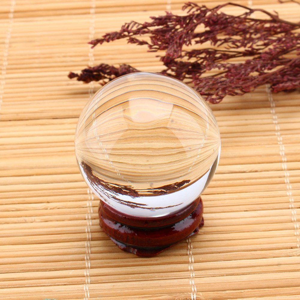 Sfera Di Vetro Trasparente Con Base In Legno - Diametro 40 Mm | Decorazione Per Casa E Ufficio - Foto 3