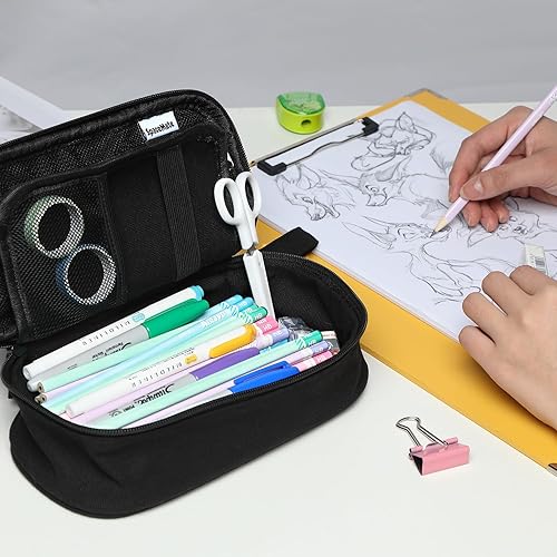 Miniatura 6 de SPACEMATE Estuche de lona resistente para lápices, con capacidad para 50 a 100 lápices, estuche estético de gran capacidad, suministros escolares