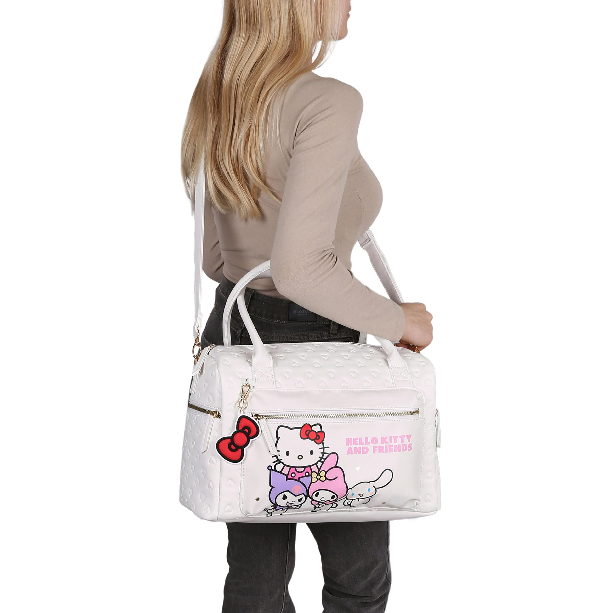 Hello Kitty torba podróżna, torba turystyczna, torba weekendowa na zamek, biała 38x26x16 cm