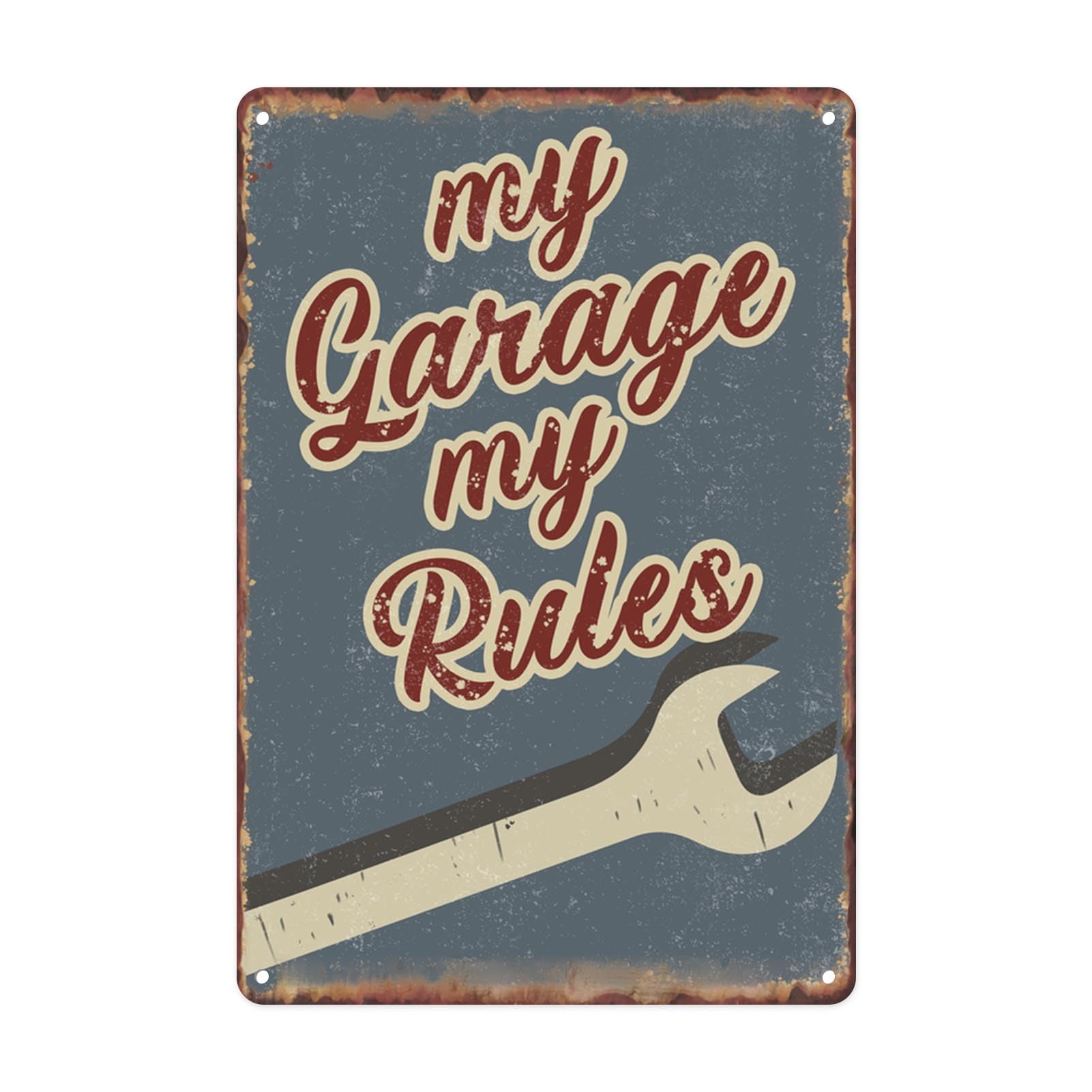My Garage My Rules Spanner Tin Sign, 12x8 Inch Decor