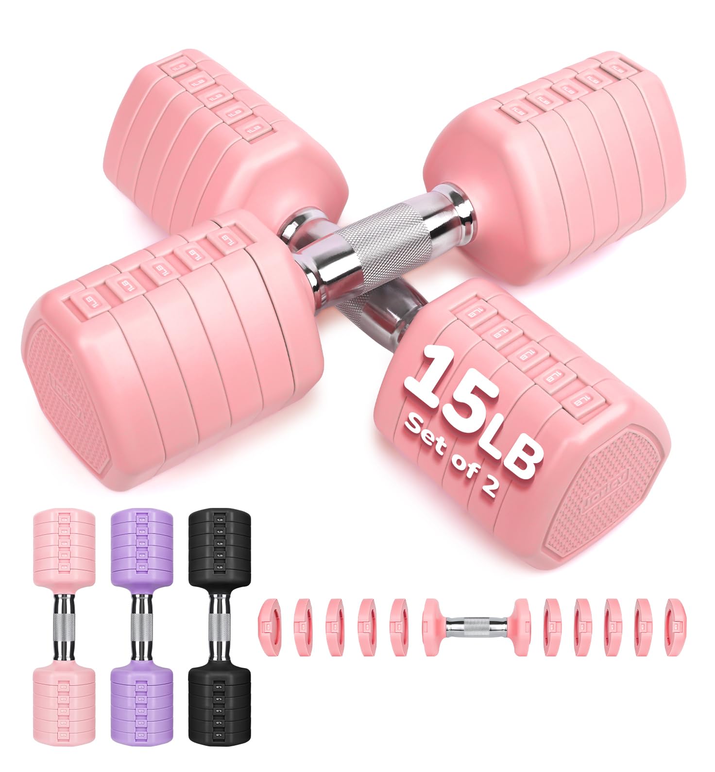 Adjustable Dumbbell Set of 2, 10LB 20LB 30LB Weight Set | Hand Weights for Women Men, Dumbbells for Home Gym Outdoor Exercise & Muscle Toning Weight Loss Rehab Strength Training