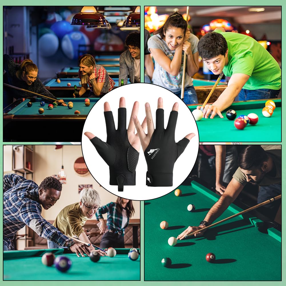 flintronic Rękawice do snookera, biliarda, antypoślizgowe rękawice do bilarda na basen, snooker (na lewą rękę, czarny-nowy)