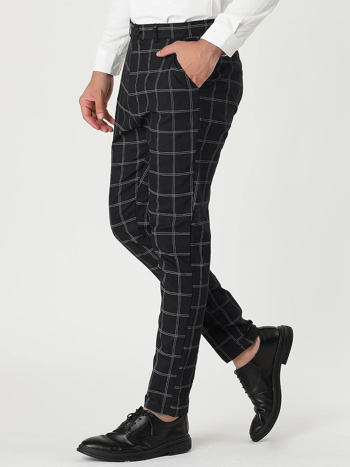 Lars Amadeus Men's Dress Plaid Slim Fit Flat Front Business Pants with Pockets