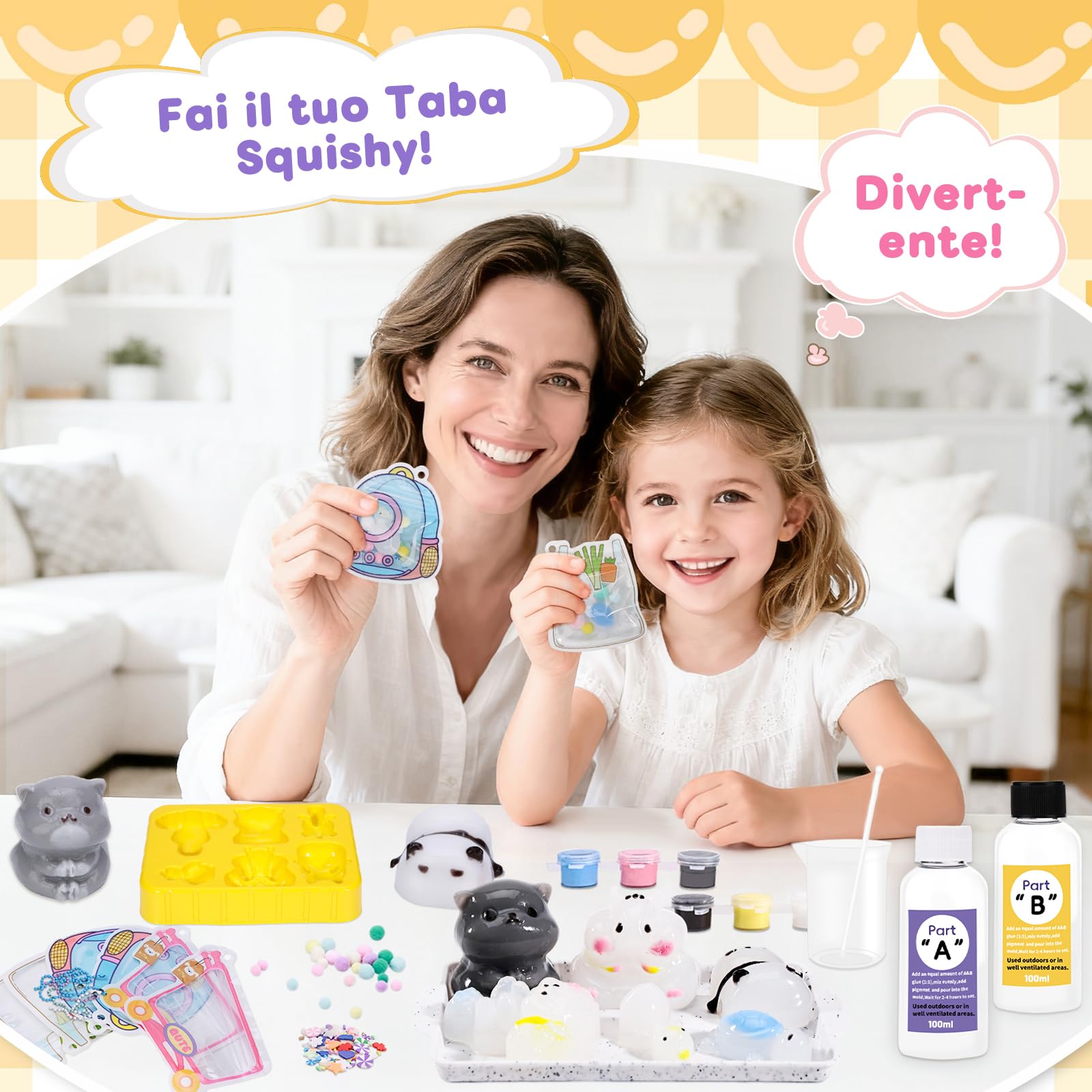 VBACALA 24 Pezzi Taba Squishy Kit Fai da Te,Taba Squishy Animali,150g AB Silicone 1:1 miscela Creare Gattini,Criceti,Cani,Tartarughe,Anatre,Panda Squishy,Regalo Antistress Fai da Te per Bambini Adulti