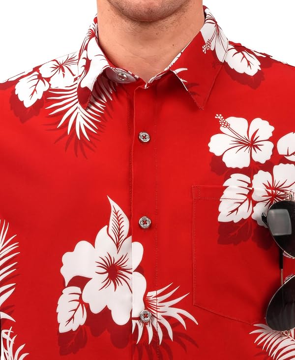 KYKU Hawaiian Shirt for Men Short Sleeve Button Down Tropical Floral Mens Summer Shirt Red White Flower XL by KYKU - Used condition - Image 4