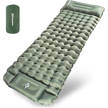 Hioutdoor Sleeping Mat 10 cm Camping Ultralight Inflatable with Foot Press Pump for Outdoor Hiking Beach Backpacking Tent Mattress Sleeping Mat Camping Mat Green
